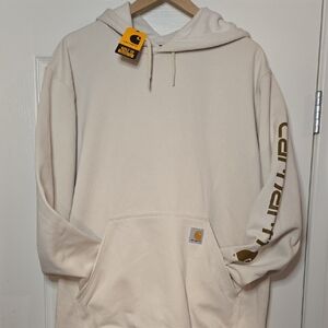 Carhartt Men's Loose Fit Midweught Logo Sleeve Hoodie with Gold Accents